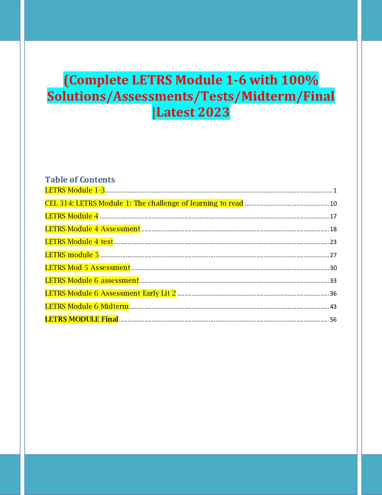 Preview image for (Complete LETRS Module 1-6 with 100% Solutions/Assessments/Tests/Midterm/Final |Latest 2023